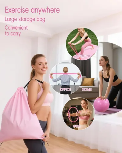 Vista 6 de Home Pilates Essentials Set de equipo de pilates para mujer con guía de usuario completa, anillo de pilates de 13 pulgadas, pelota de ejercicio