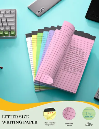Vista 2 de Blocs de Notas de Color 5x8, Paquete de 48 Blocs Legales Pequeños Rosa 5x8, Blocs de Notas Legales Pequeños con Rayas Universitarias Fácil