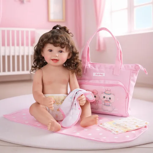 Vista 6 de BABESIDE Juego de 5 Piezas de Bolsa de Pañales para Muñecas de Bebé, Lindos Patrones de Gato, Accesorios para Muñecas de Bebé con Bolsa de Pañales