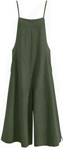 Vista 6 de YESNO Enterizo holgado de estilo informal con pechera larga, overol con pantalones largos de pierna ancha, rómper de algodón y con bolsillos