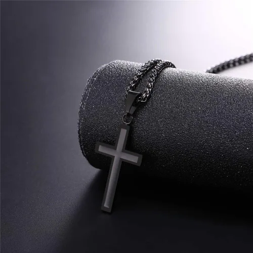 Vista 4 de U7 Simple Cross Necklace for Men Women, Stainless Steel Silver Black Gold Latin Cross Pendant Necklaces, Custom Engravable, Length 22-24 Inches