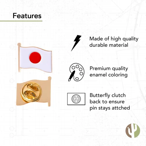 Vista 3 de Bandera de Japón País Solapa Pin Esmalte Hecho de Metal Recuerdo Sombrero Hombres Mujeres Patriótico Japonse (Bandera Ondeando Pin), Metal, Sin