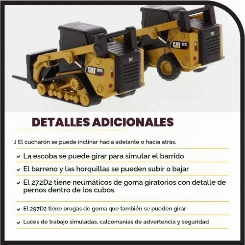 Vista 6 de Diecast Masters Cargador de minicargadora Caterpillar 272D2 a escala 1:64 y accesorios de fijación de riel compacto 297D2, equipo de construcción