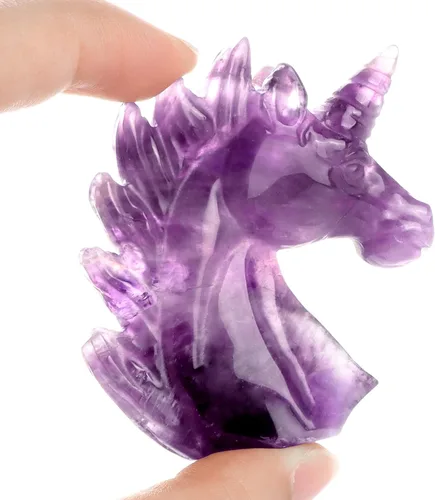 Vista 2 de Artistone Estatua de unicornio de cristal de amatista de 3 pulgadas, piedra preciosa tallada a mano, piedra de caballo de unicornio morado, figuras