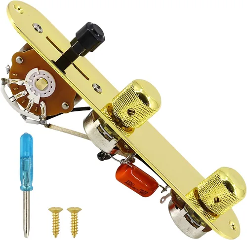 Vista 7 de Placa de control de guitarra totalmente cargada, interruptor de 3 vías precableado, 250 K, grandes potenciómetros moleteados, controles de tono