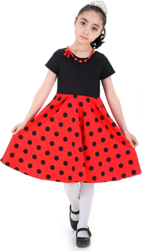 Vista 2 de gogoparti Vestido vintage para niñas, vestidos para ocasiones especiales con collar, vestido de lunares para niños, vestido de fiesta retro