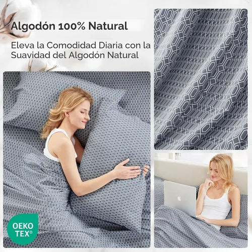 Vista 5 de Comfort Spaces Sábanas 100% algodón tamaño individual, transpirables, naturalmente frescas, sábanas de algodón suave con bolsillo elástico de 14