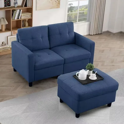 Vista 8 de Sofá modular de 55 pulgadas con otomana móvil, sofá de 2 asientos para espacios pequeños, sofá de nube en forma de L, sofá modular pequeño para sala