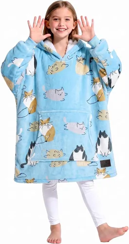 Vista 24 de Catalonia Sudadera tipo manta con capucha para niños, sudadera de sherpa extragrande para adolescentes jóvenes, idea de regalo