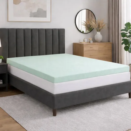 Vista 8 de Treaton, 2-Inch High Density Medium Firm Foam Mattress Topper, CertiPUR-US Certified for Superior Comfort and Support, Full, Green