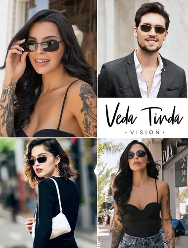Vista 3 de Veda Tinda Vision Lentes de sol polarizados envolventes para hombres y mujeres, rectangulares, sin marcos, deportivos, de los años 90, protección