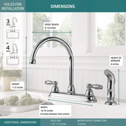 Vista 3 de Peerless Claymore P299575LF - Grifo para fregadero de cocina con pulverizador lateral, cromado
