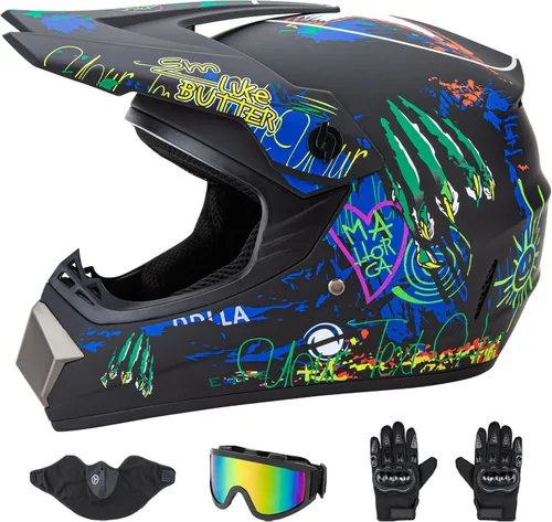 Vista 12 de CARTMAN Casco para adultos de bicicleta de tierra, casco de motocicleta de cara completa aprobado por el DOT, mate negro y amarillo para motocross