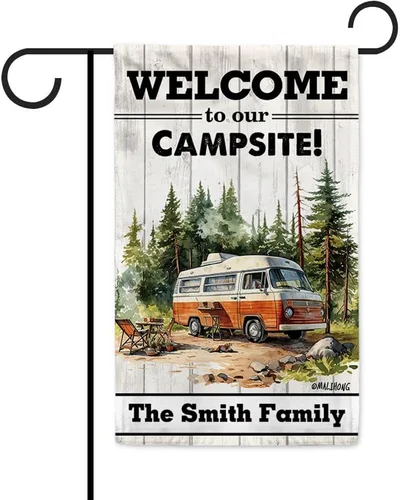 Vista 13 de Custom Welcome to Our Campsite Flag RV Camping Decor 12.5"x18" R26 Style 1