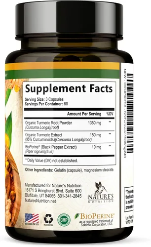Vista 9 de Suplemento de curcumina de cúrcuma de 1500 mg, pimienta negra orgánica tumérica y bioperina para una mejor absorción con 95% de curcuminoides, apoyo