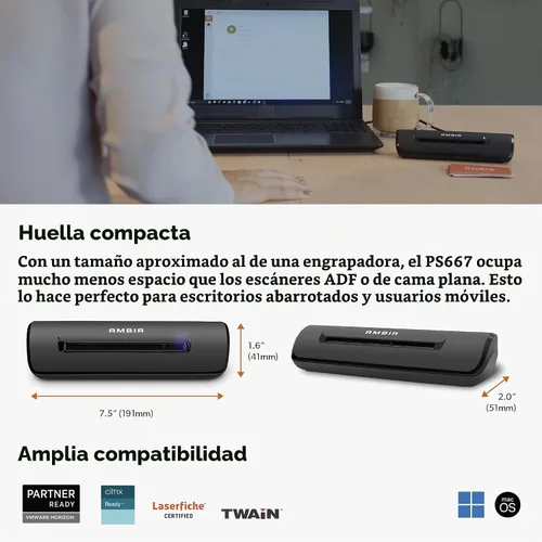Vista 6 de Ambir Escáner de tarjetas de visita ImageScan Pro 667 con tarjeta de visita AmbirScan para PC con Windows y MAC