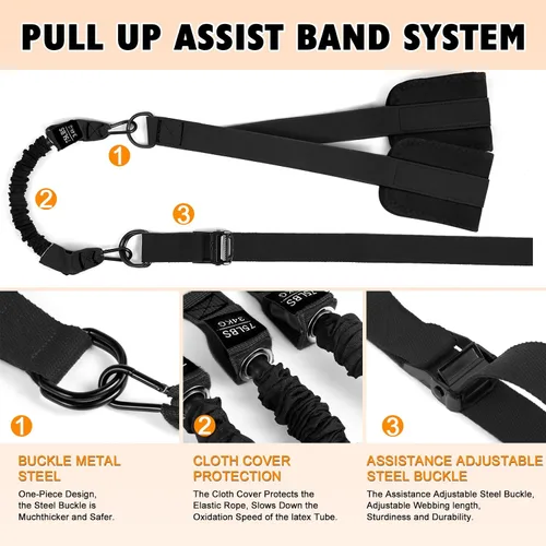 Vista 6 de Two Foot Pull Up Assistance Bands,Heavy Duty Pull Up Workout Bands,Adjustable Weight/Size with Comfortable Fabric Feet/Knee Rest for Home Gym