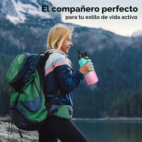 Vista 7 de Neihepal Botellas de agua aisladas de 32 onzas con 2 tapas (tapa con popote y boquilla), botella de agua de doble pared de acero inoxidable 18/8