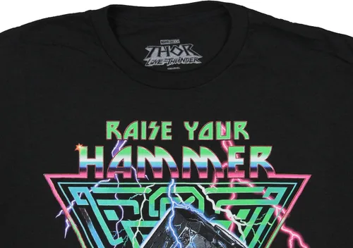Vista 3 de Marvel Thor - Camiseta Mjolnir para hombre con texto en inglés Love and Thunder Raise Your Hammer