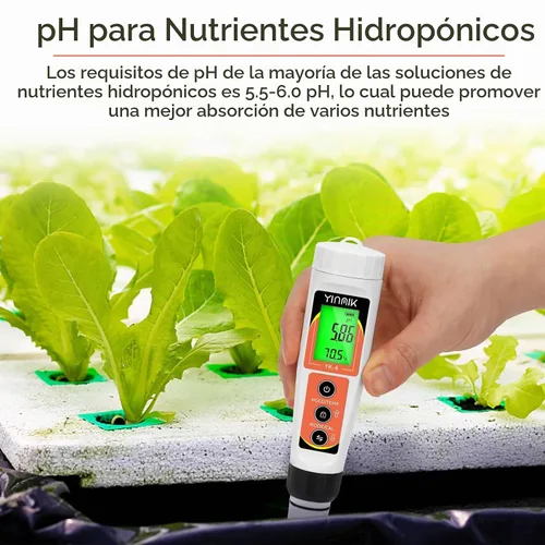 Vista 3 de Yinmik Medidor de pH, medidor digital 4 en 1 de pH EC TDS Temp para agua hidropónica, probador de agua impermeable DWC de pH y EC PPM con Probador