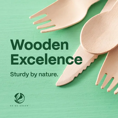 Vista 8 de Juego de cubiertos 100% compostables – 300 piezas de utensilios de madera compostables [120 tenedores, 90 cuchillos, 90 cucharas] – Cubiertos