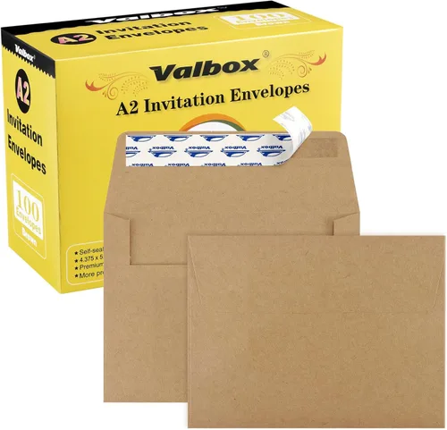 Vista 12 de ValBox Sobres de invitación A1, 100 unidades – 3.5 x 5 pulgadas, sobres marrones autosellantes para invitaciones, bodas, baby shower, tarjetas