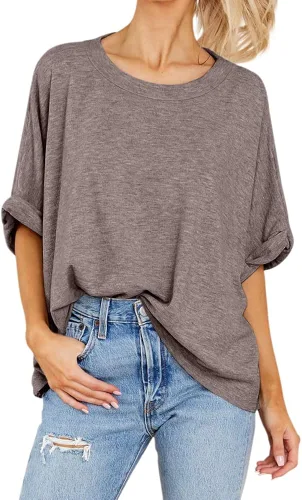 Vista 2 de Camiseta de gran tamaño para mujer, de verano, casual, de manga corta, holgada