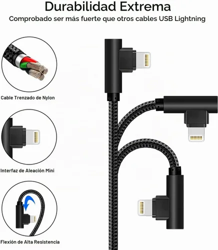 Vista 2 de Paquete de 5 cables para iPhone (3/3/6/6/10 pies) con certificación MFI