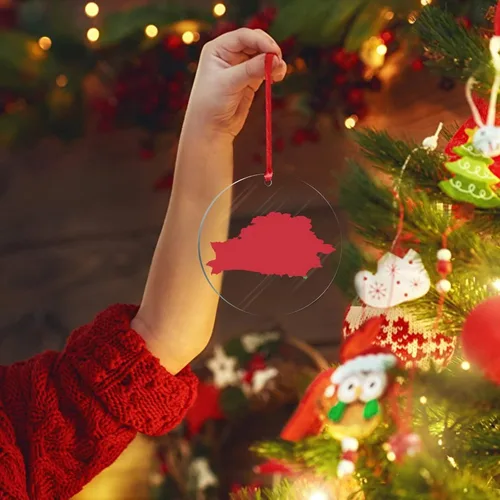 Vista 4 de Silueta de bandera de Bielorrusia, adornos de árbol de Navidad, bandera nacional, recuerdo de Navidad, adornos acrílicos de Bielorrusia