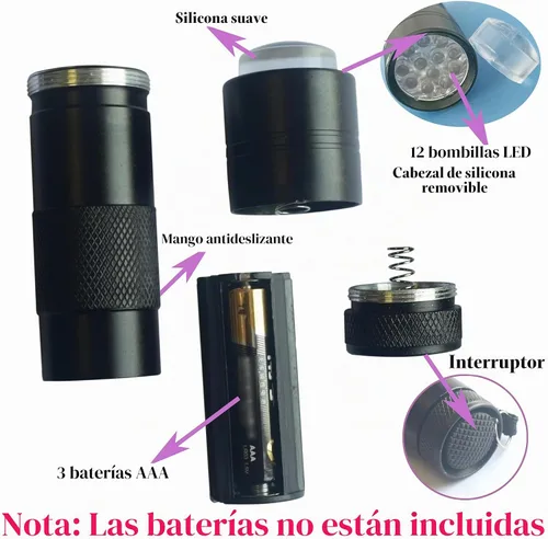Vista 4 de Luz UV portátil de mano para uñas de gel, mini lámpara de uñas UV LED con sello de punta francesa cabeza de silicona, pequeña lámpara para Uñas U V