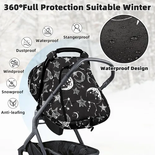 Vista 7 de GFU - Funda de asiento de coche de invierno para bebé, cubierta cálida para asiento de automóvil para bebés, toldo universal para asiento