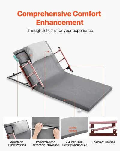 Vista 3 de VEVOR Respaldo elevador eléctrico para cama, capacidad de 300 libras, respaldo de cama de elevación ajustable de 4 a 68°, con rieles plegables