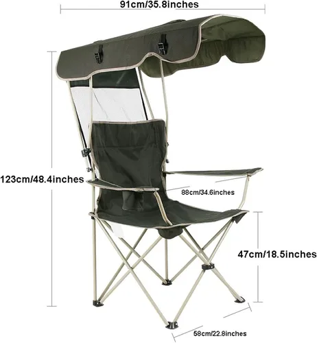 Vista 3 de Taburete plegable al aire libre silla plegable al aire libre con dosel silla de camping portátil ajustable para pesca, camping, picnic, barbacoa