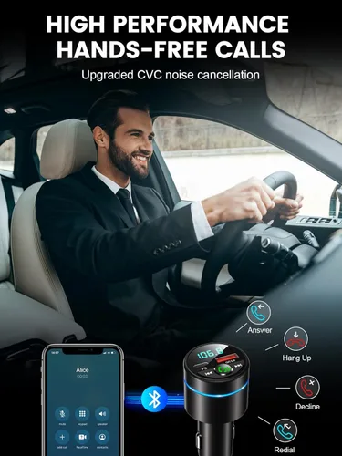 Vista 6 de RIWUSI Transmisor FM para automóvil Bluetooth 5.3, [Todo Metal] PD 30 W y QC3.0 18 W cargador rápido para automóvil, Kit de radio FM inalámbrica