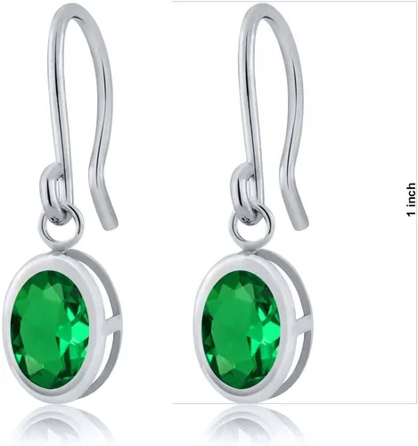 Vista 118 de Gem Stone King Aretes colgantes de plata de ley 925 de 0.276 x 0.197 in con piedra natal ovalada de alambre francés para mujer