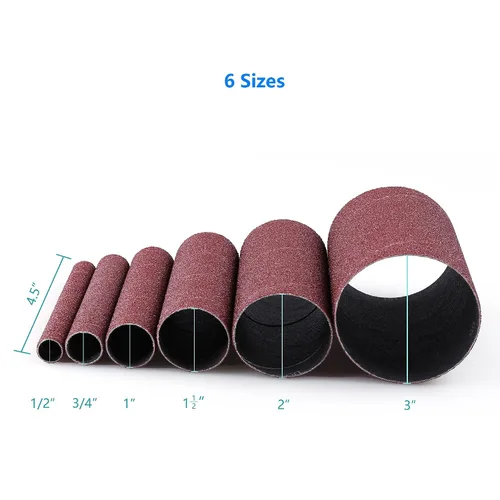 Vista 3 de LotFancy 24 piezas de fundas para lijadora de husillo, fundas de lijado de grano 60, abrasivo de óxido de aluminio, longitud de 4-1/2”, 4 piezas
