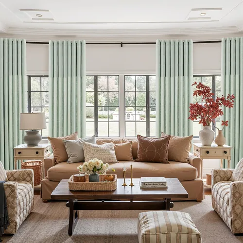 Vista 4 de Jowels Cortinas de lino verde aguamarina con ojales de 84 pulgadas de longitud para sala de estar Semi Sheer Light Filtering Privacy Curtains