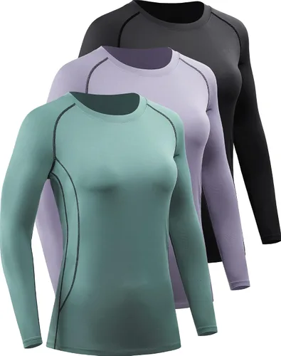Vista 79 de CADMUS Paquete de 1 o 3 camisetas de entrenamiento de manga larga para mujer, camiseta de compresión de ajuste seco para correr