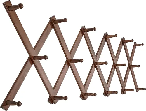 Vista 46 de SKOLOO Perchero de pared para sombreros con 14 ganchos, de madera maciza, moderno, perchero de pared expandible para abrigos, sombreros, bolsos