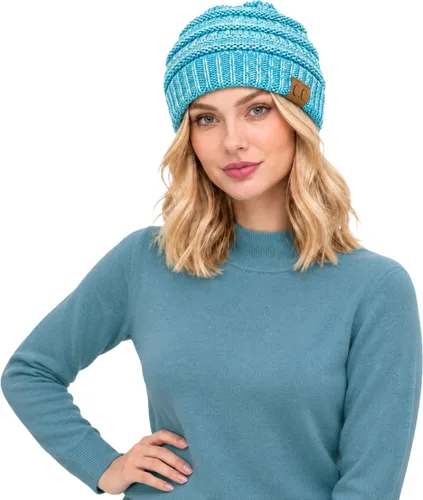 Vista 28 de CC Classic Winter Fall Trendy Chunky Stretchy Cable Knit Beanie Hat 2 tonos púrpura/azul marino