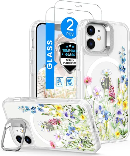 Vista 9 de Dretal para Funda iPhone 12, Funda iPhone 12 Pro Floral, con Protector de Pantalla, Soporte para Cámara, Protección de Grado Militar, Funda