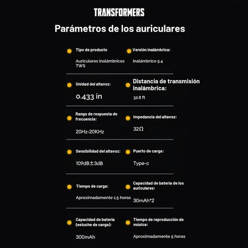 Vista 7 de Transformers Auriculares T31, auriculares inalámbricos Bluetooth para juegos con micrófono, auriculares de baja latencia en los oídos, cancelación