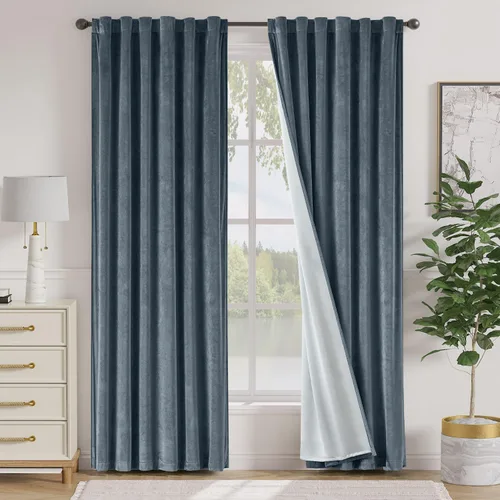 Vista 15 de Lazzzy Cortinas opacas de terciopelo beige de 84 pulgadas de largo con aislamiento térmico para oscurecer la habitación, cortinas forradas de lujo