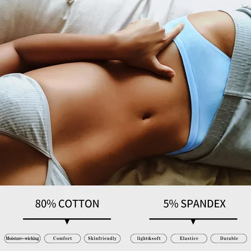 Vista 2 de CULAYII Calzones de algodón para mujer, corte alto, cobertura completa, elásticos, frescos, ropa interior para mujer