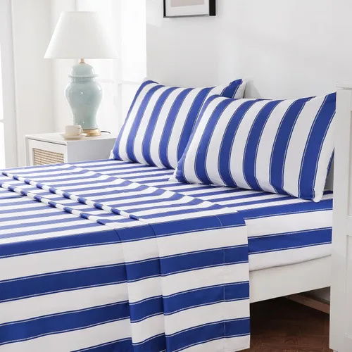 Vista 22 de MCO Juego de sábanas a rayas de 4 piezas, juego de sábanas Full transpirable con bolsillo profundo de 16", moderno y lujoso, juego de ropa de cama