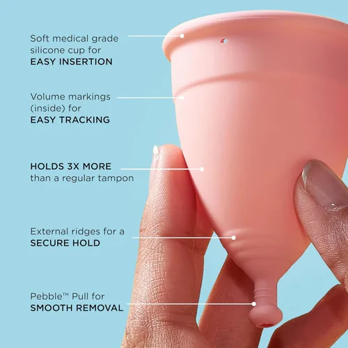 Vista 3 de Mooncup® Copa menstrual para principiantes reutilizable, ultra suave y fácil de insertar, ideal para períodos de flujo pesado, tamaño adolescente