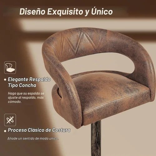 Vista 4 de [Usado] VECELO Juego de 2 taburetes de bar ajustables giratorios modernos de piel sintética, taburetes de barra con respaldo y brazos, para cocina