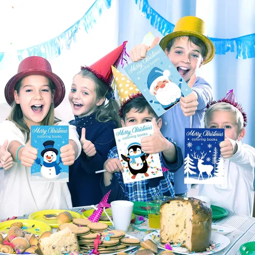Vista 6 de Faccito 24 Piezas Paquetes de Libros para Colorear de Navidad a Granel Libro para Colorear de Invierno Mini Muñeco de Nieve Pan de Jengibre Santa
