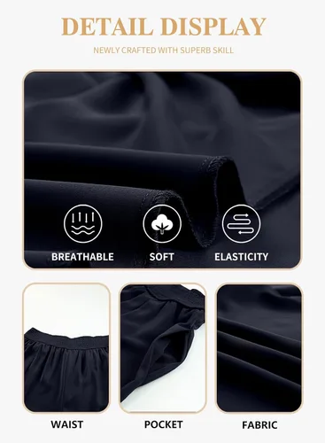 Vista 5 de Eytino Pantalones de pierna ancha para mujer, talla grande, casual, holgados, fruncidos, de cintura alta, pantalones palazzo (1X-5X)