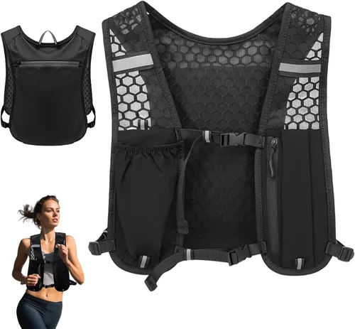 Vista 2 de Chaleco para correr, ligero, transpirable, de gran capacidad, chaleco de hidratación con tiras reflectantes, mochila para correr de maratón